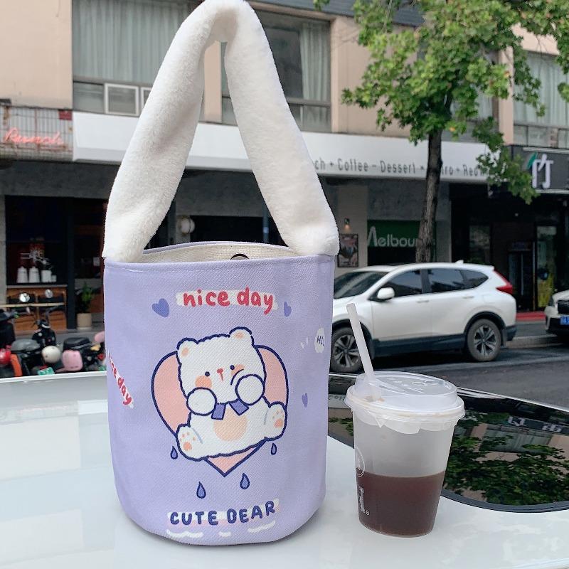 Herbst und Winter Plüschhandtasche Cartoon Eimertasche Studentenarbeit kleine Tasche Canvas Bento-Tasche niedlich lustig