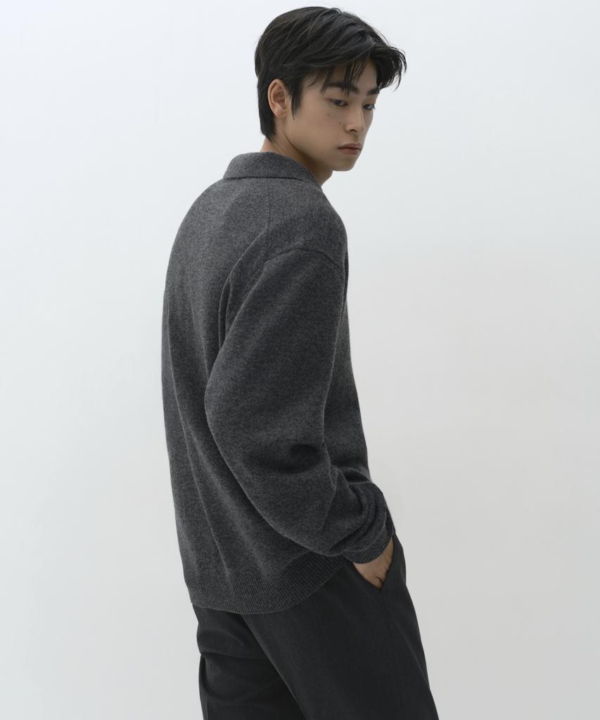 MUSINSA STANDARD [Victoria Wool] Slit Neck Collared Knit [Medium Grey]