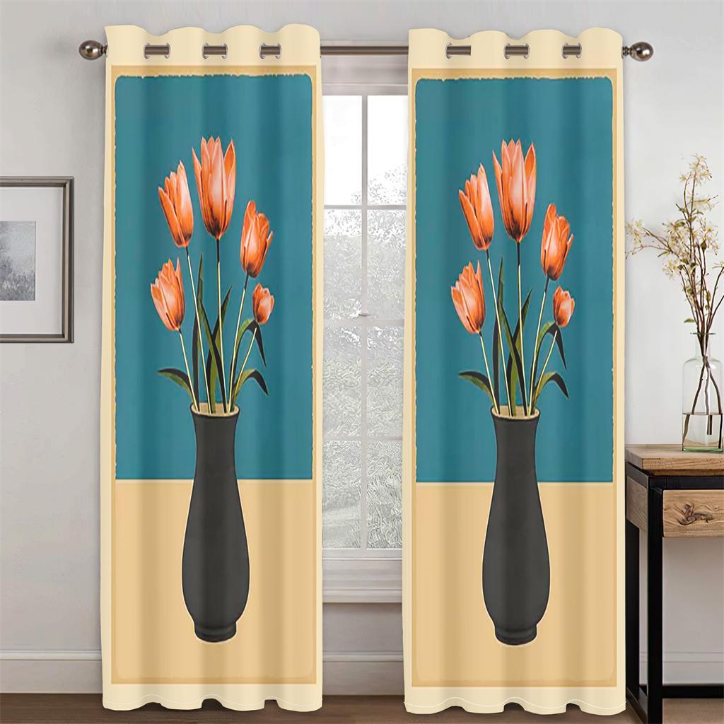 

Шторы в скандинавском минималистичном стиле, шторы с принтом вазы с растениями, для семейной гостиной, спальни, балкона, кухни, декор, 2 панели 50W130H(CM)X2PCS&Hook