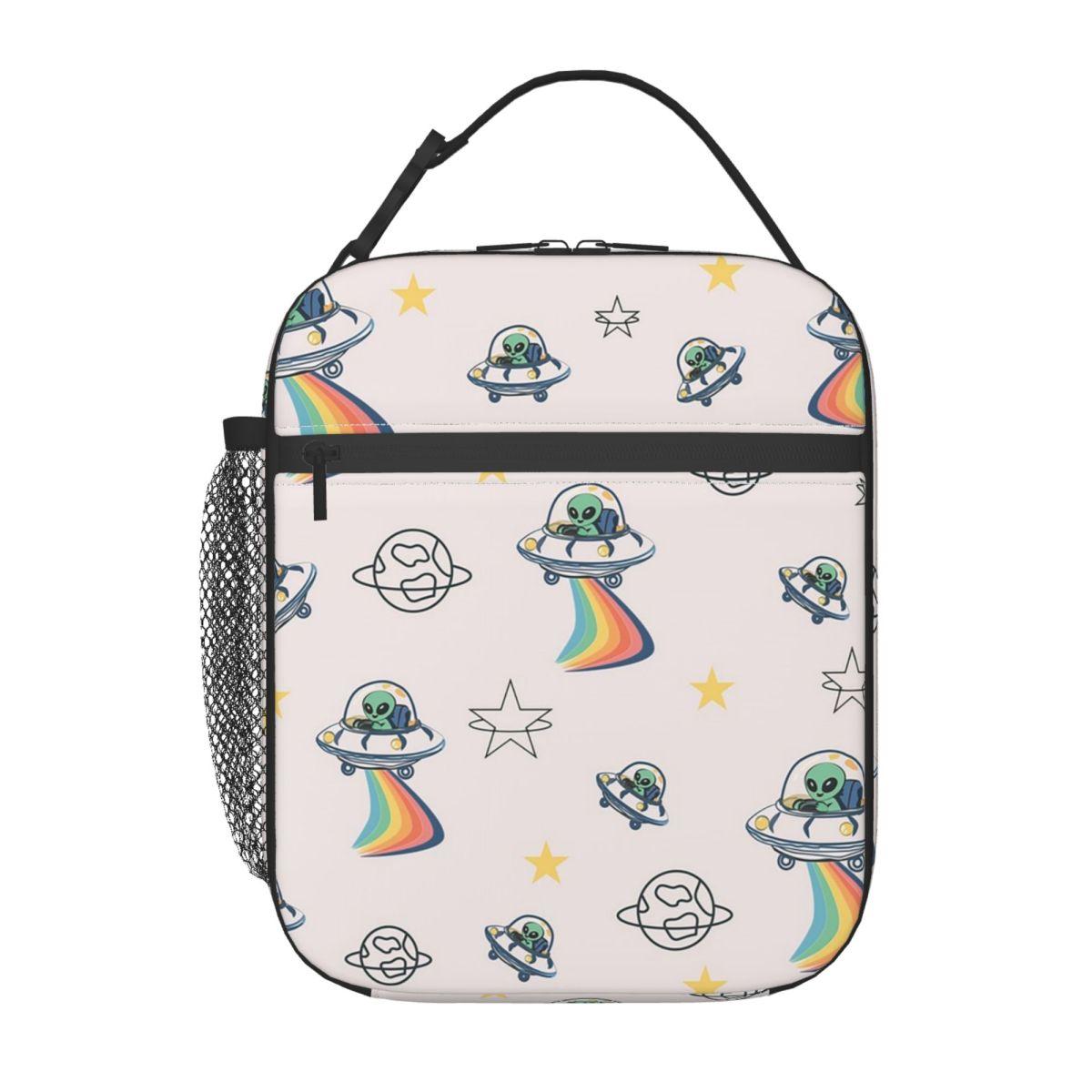 

Green Alien Spaceship Pattern Insulated Lunch Bag for Kids School Cooler Thermal Food Box Tote Portable Lunch Boxes Container One Size