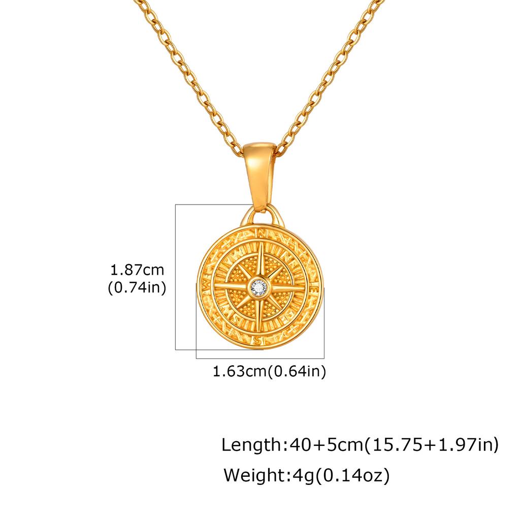 Retro Women'S Necklace, Stainless Steel Zircon Octagram Round Brand Pendant Necklace, Jewelry 2336