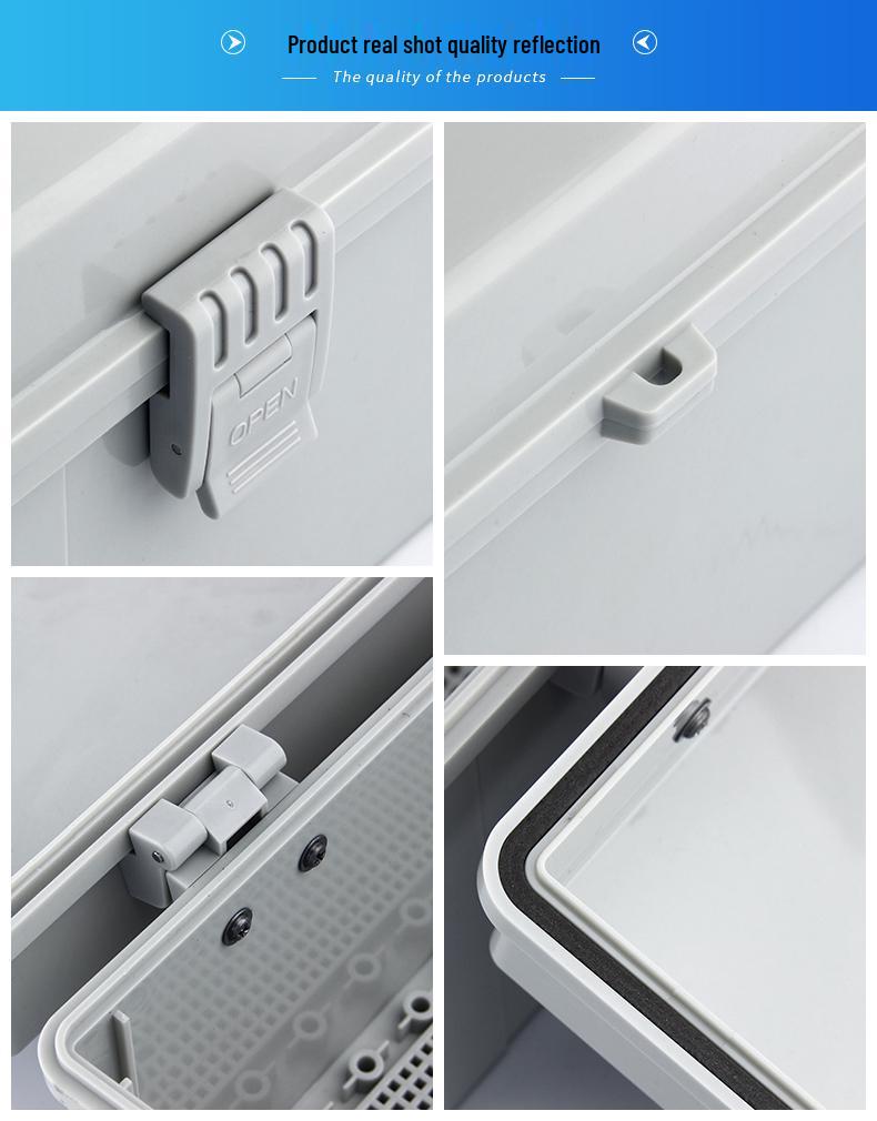 ABS Plastic Waterproof Distribution Box: Engineering Sealed Weak Current Box with Industrial Rainproof Meter Hinge.
