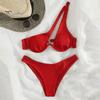 2Pcs/Set Women Sexy Bikini Set Solid Color One-shoulder Bra High Waist Briefs Set Quick Drying Swimsuit Beachwear