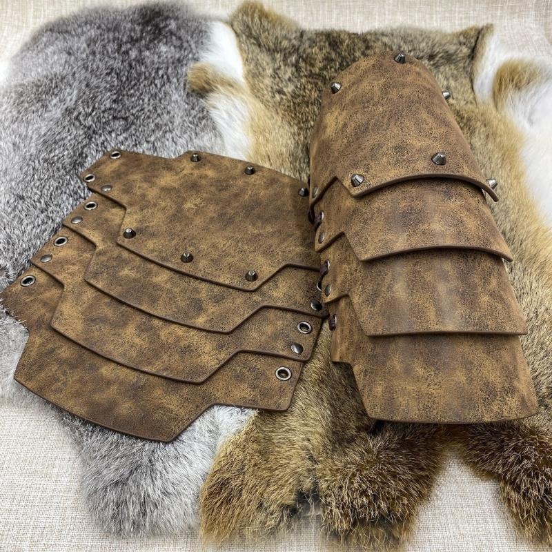 4-lagige Ritter-Handschuhe Mittelalterliche Armschienen Renaissance-Kostüm PU-Armschienen