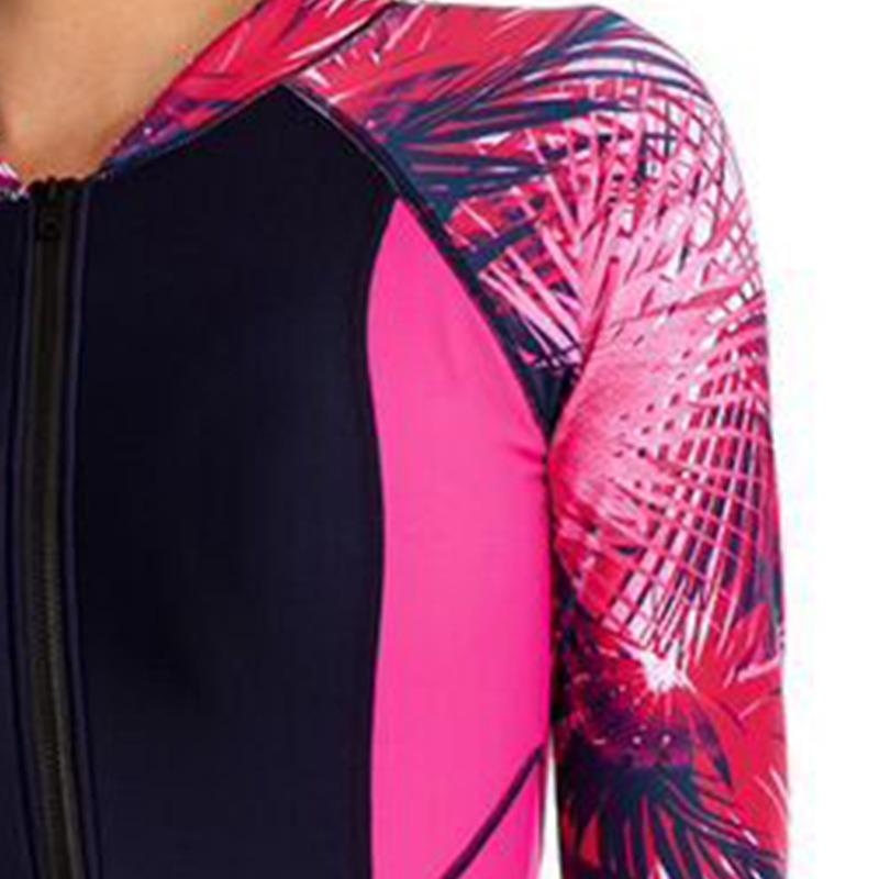 Women S Long Sleeve Print One Piece Swimsuit Slim Conservative Sun Protection