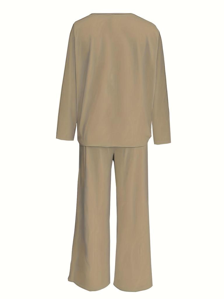 Women's Fashion 2025 V-Neck Loose Casual Two-Piece Set In Ice Silk