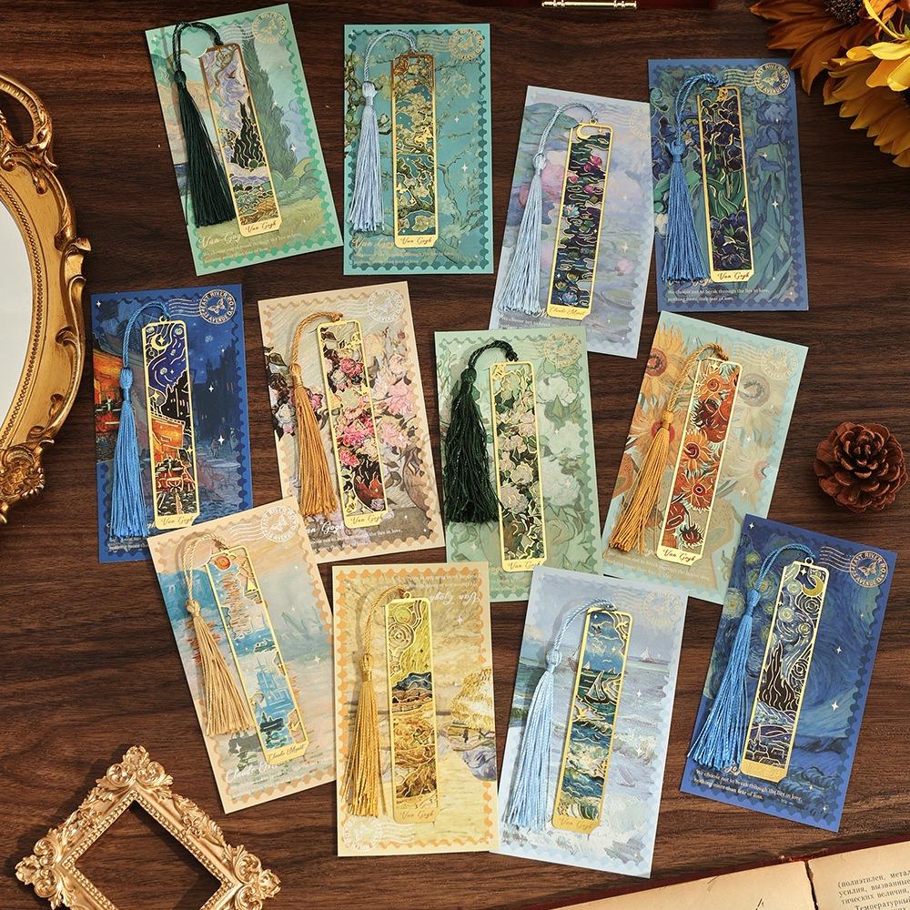 1PC Exquisite Floral Painting Metal Bookmark Hollow Bronzing Bookmark With Tassel Gifts For Book Lovers Writers Readers Students