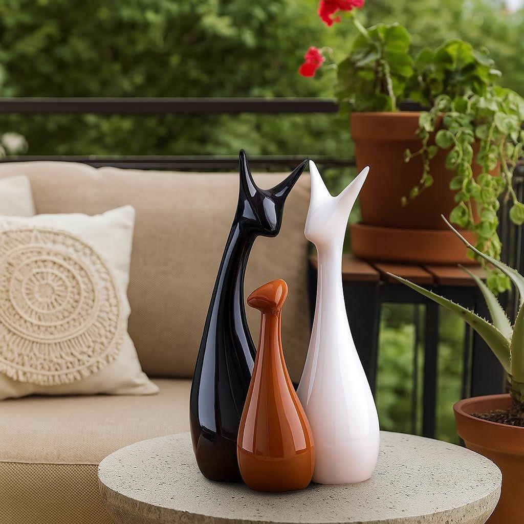 Home Decor Lucky Deer Statue Family Ceramic Figures - (Set of 3, Black,Brown,White)