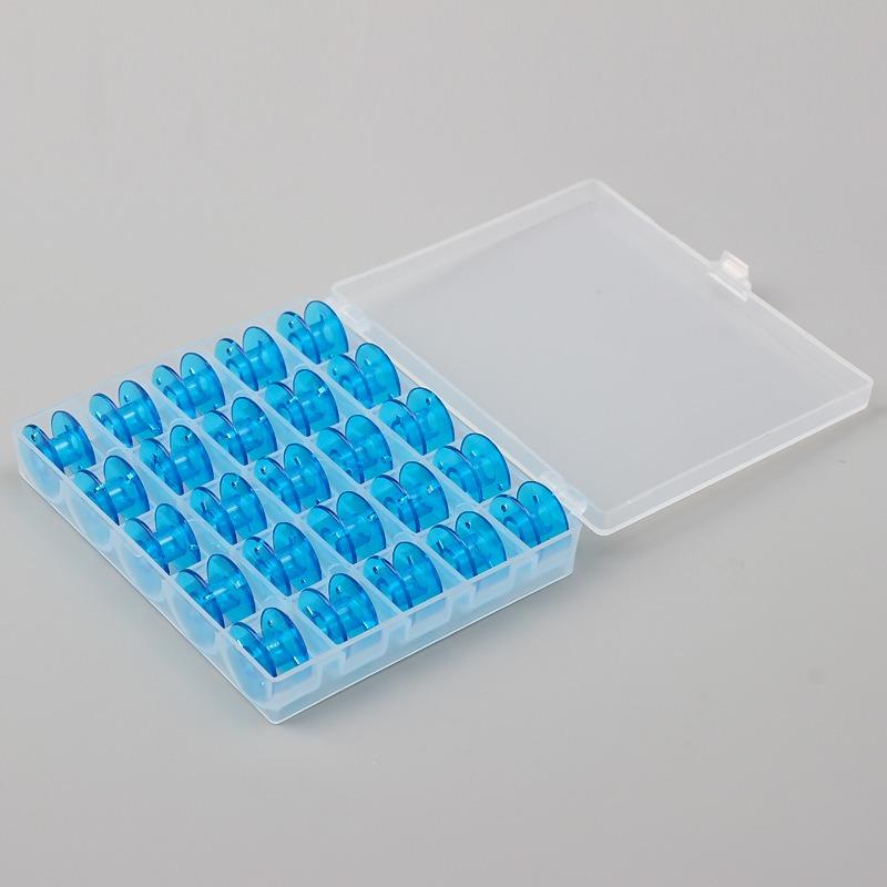 Home Sewing Machine Bobbins 25 Blue Plastic Bobbins In a Box