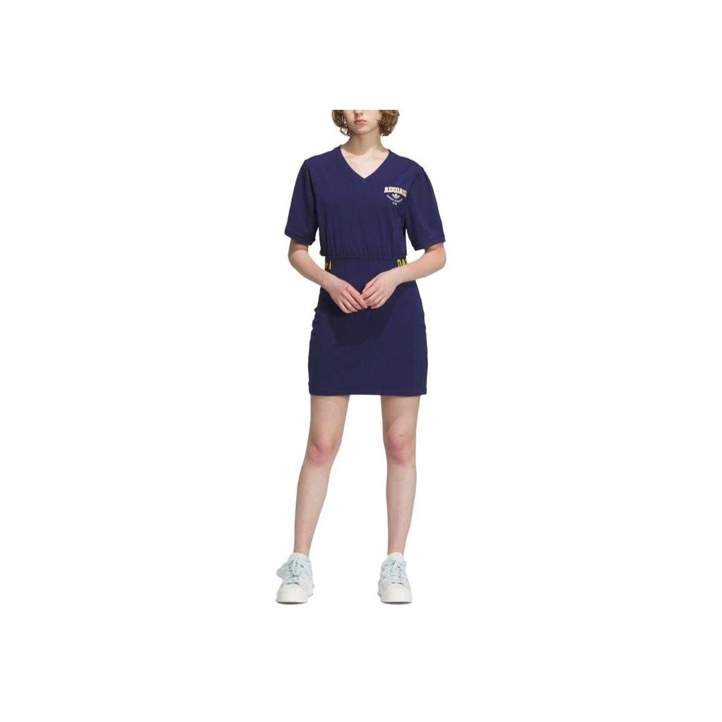 adidas Originals Letter V-Neck Short Dress Women Dress Blue IU4772