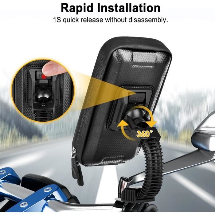 Support Smartphone Moto - ENONEO - Étanche - Rotation 360° - Compatible Jusqu'à 6,7 Pouces