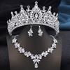 Golden AB 3 Pcs Tiaras and necklace earrings for Bridal Jewelry Sets Women Brides Wedding Crown Prom Birthday Accessories