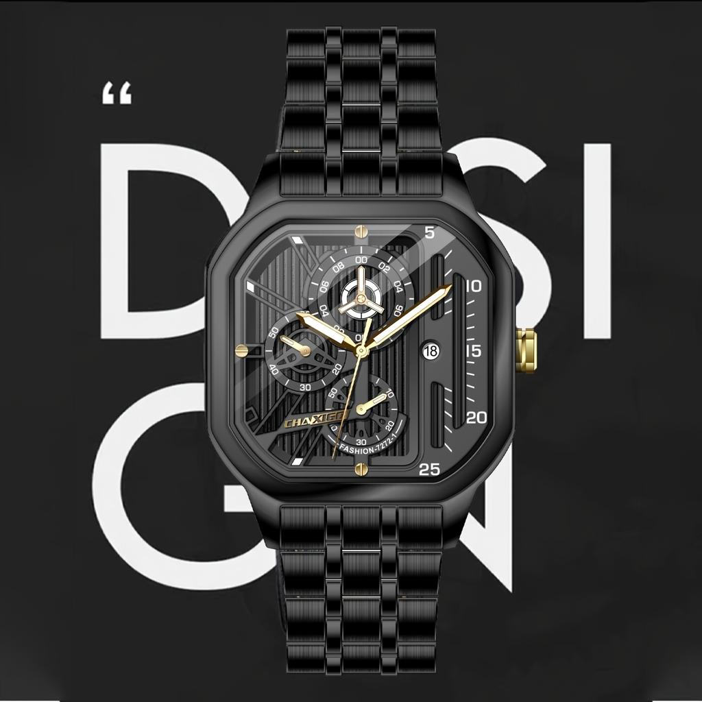 Luxury Men Clock Luminous Calendar Week Man Wristwatch Sports Stainless Steel Quartz Men's Watches