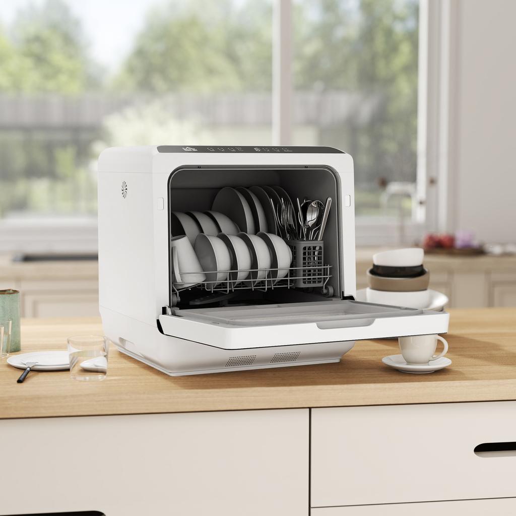 Dishwasher, Mini dishwasher with 6-liter tank, 5 programs, LED display, drying function, white