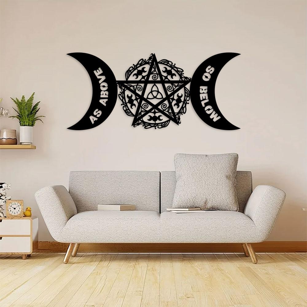Metal Wall Art, Witch Pagan Design]  Pentagram Metal Wall Art Classic Witch Pagan Celestial Design Moon Phase Metal Wall Decor