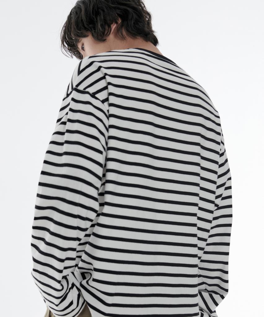 MUSINSA STANDARD Breton Stripe Relaxed Long Sleeve T-Shirt [White/Black]
