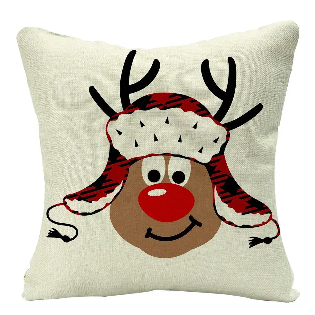2022 Merry Christmas Home Decor Cushion Cover 45x45cm Cute Animals Cartoon Printed Throw Pillow Cover Xmas Decorative Pillowcase