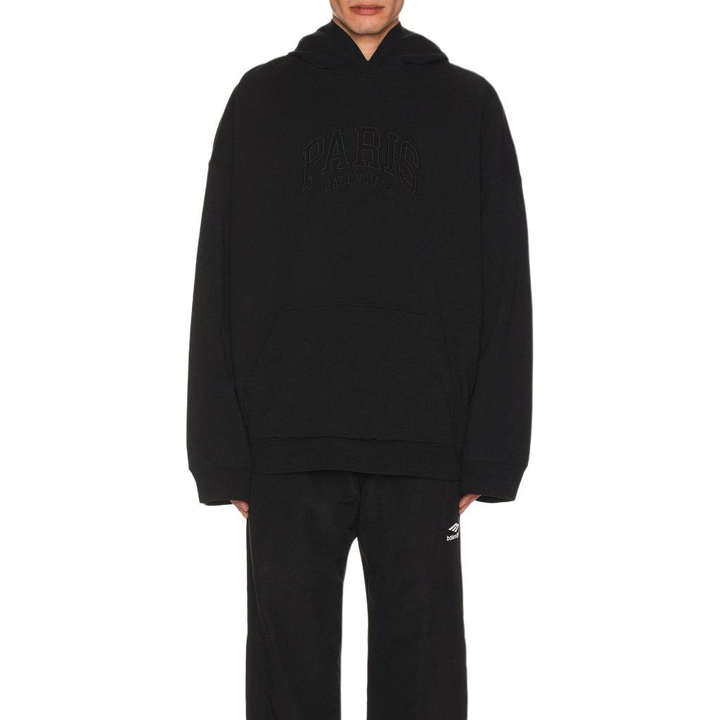 (WMNS) Balenciaga Cities Paris Hoodie Wide Fit 'Black' Women's 674986TLVL81069