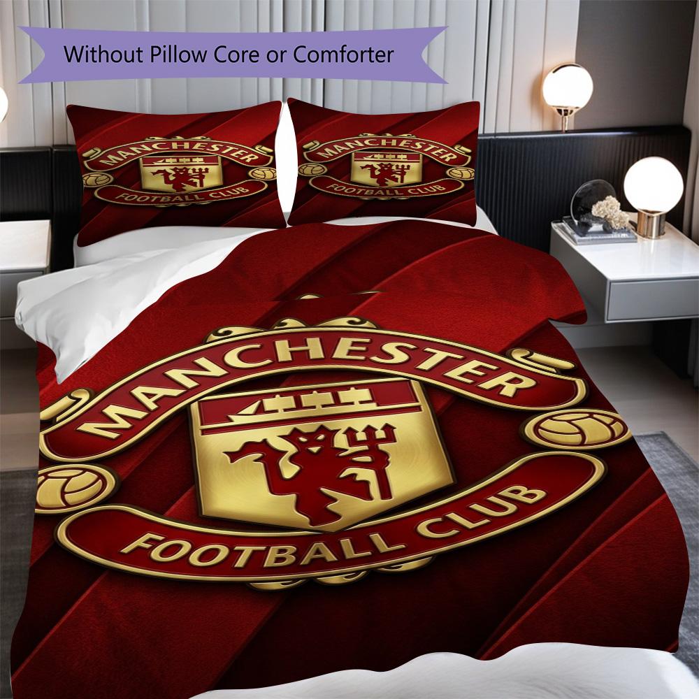 Manchester Emblem Display Bedding (1 * duvet cover + 2 * pillowcase, without core) 2D Flat Bedding set Christmas birthday gift