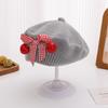 Charming Woolen Beret with Bow & Cherry for Kids - Autumn & Winter Solid Color Hat