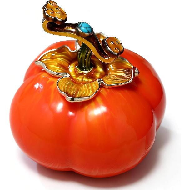 Aris & Juno Persimmon Good Luck Figurine with Jade Ruyi, Feng Shui Prosperity Decor, Auspicious Ornament for Entryway, Bedroom, Study