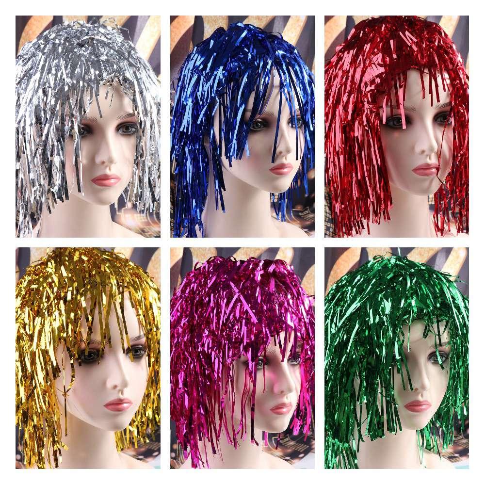 Glitter Halloween Colored Wig Funny Shiny Party Wig Short Foil Tinsel Wigs
