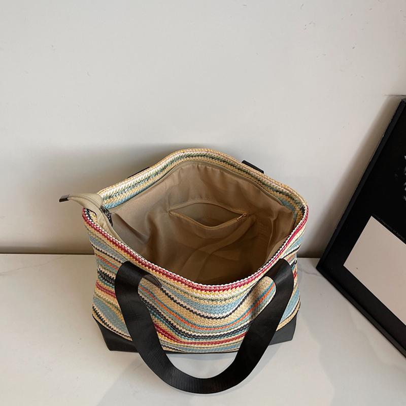 Outdoor Vacation Women's Simple Casual Versatile Beach Woven Tote Bag Fashion Trendy Large Capacity Commuting Storage Bags AVE