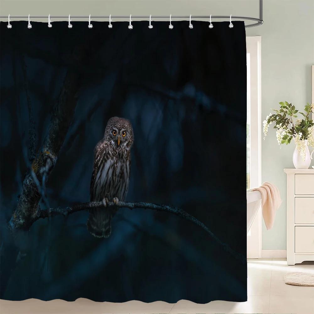Night Forest Animal Owl Printed Shower Curtain Washable Curtain With Hook Bathroom Decorative Curtain 3D Shower Curtains 180*200