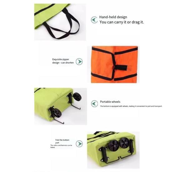 Foldable Shopping Bag with Wheels Large Capacity Waterproof Foldable Design Multipurpose Grocery Shopping Cart