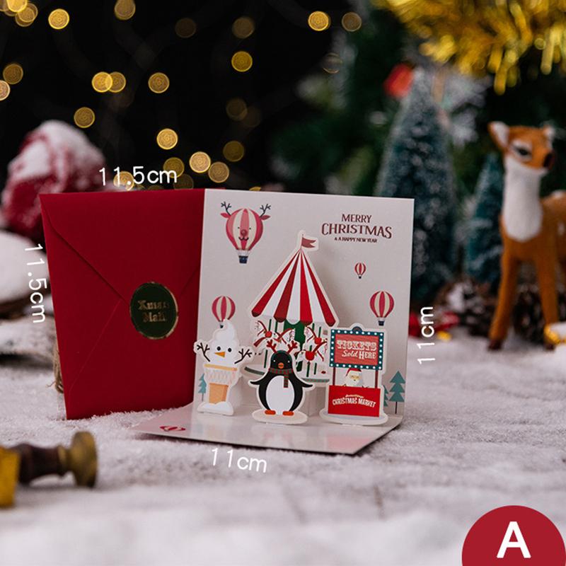Merry Christmas Greeting Card With Envelope 3D Pop UP Santa Snowman Christmas Tree Friends Family Xmas Gifts Wishes Postcard