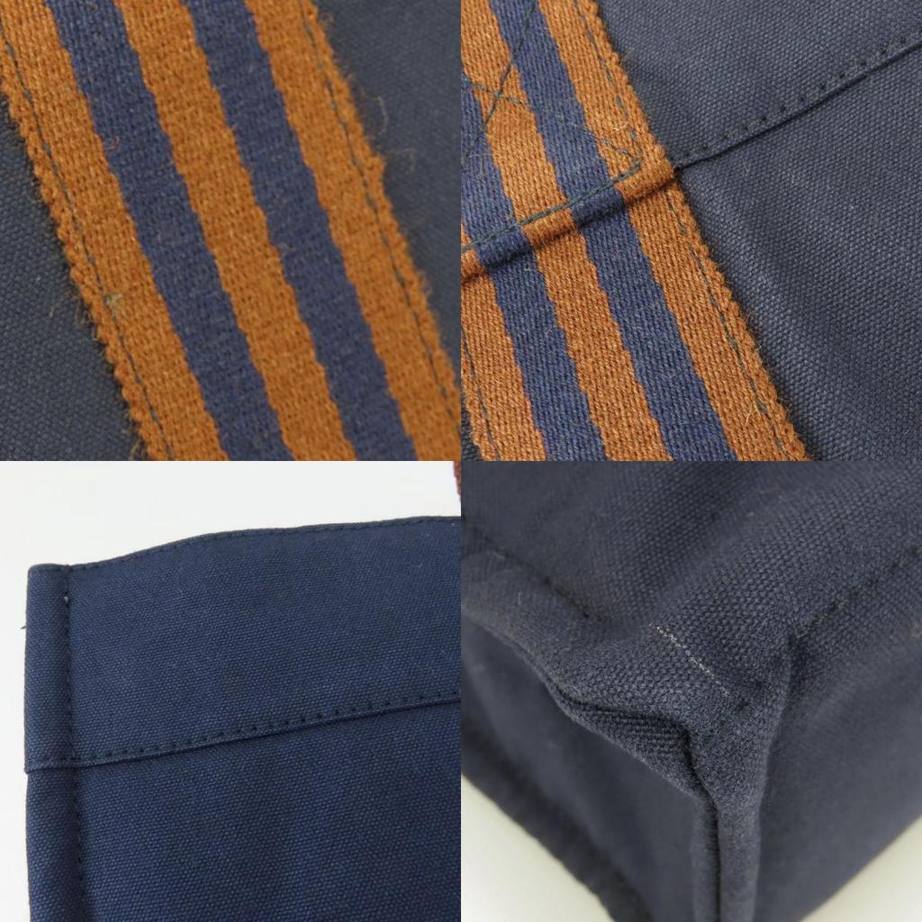 Used HERMES Tote Bag Fool ToeMM Cotton Canvas Navy Brown Business