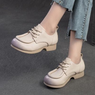 Chaussures rétro confortables et polyvalentes pour femmes, escarpins décontractés à lacets en cuir véritable