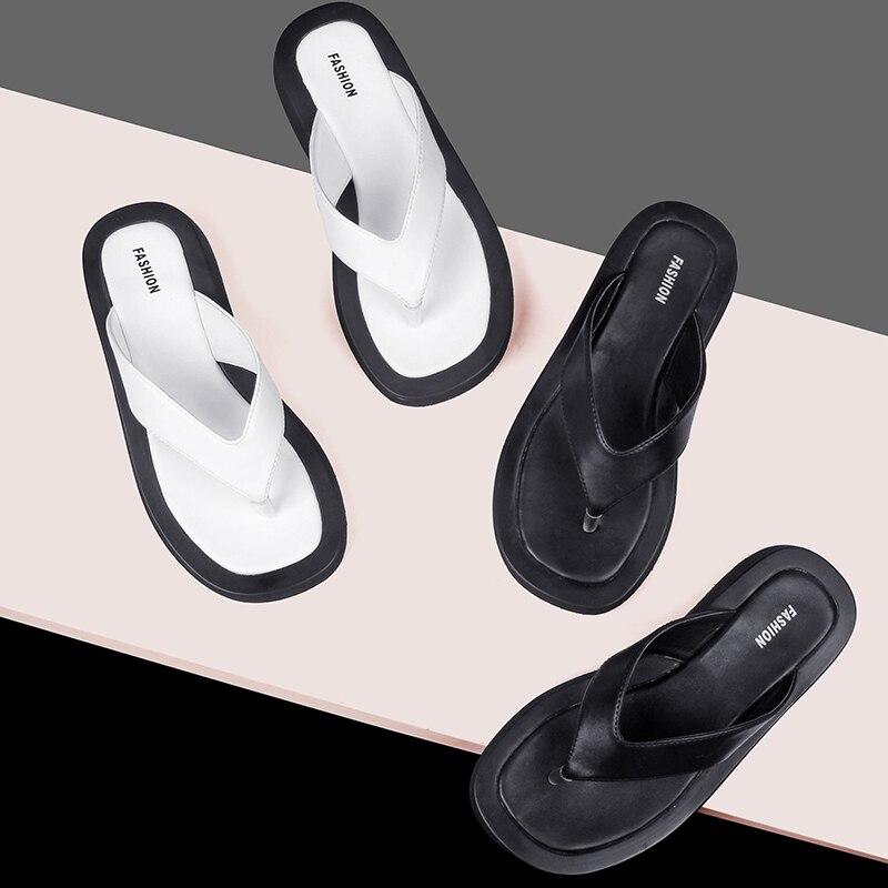 Women's Slippers Outdoor Summer Genuine Leather  Flip-flops Women Anti-skid Trend Pinch Beach Slides Ladies