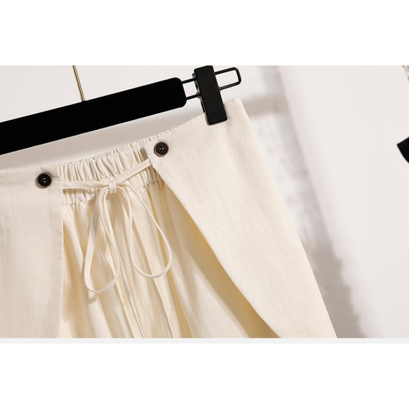 DIMANAF 2026 Pantalones de Verano para Mujer Tallas Grandes Cintura Elástica Oversize Moda Casual Larga Negro Liso