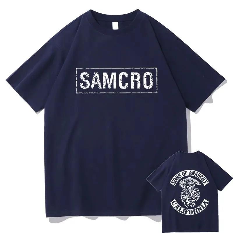Hijos de la Anarquía SAMCRO Tendencia Ropa de Hombre Camisetas de Moda Ropa de Calle 100% Algodón Tops Holgados Camiseta Transpirable