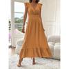 Women V Neck Sleeveless Ruffle Maxi Dress High Waist Solid Color Summer Beach Vacation Dress