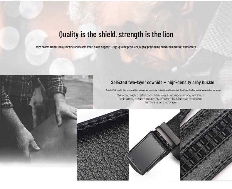 Men's Casual Anti-Pull 3.5 Automatic Buckle Two-Layer Cowhide Belt