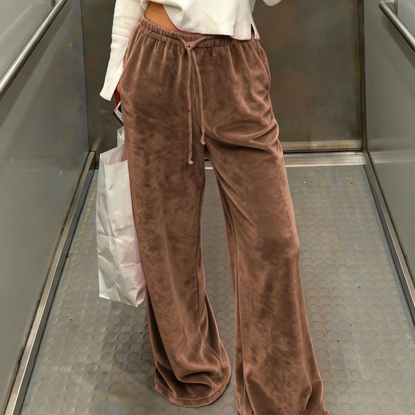 

Женские модные цветные свободные брюки кэжуал с эластичной талией, карманами и прямыми штанинами XL кофейный