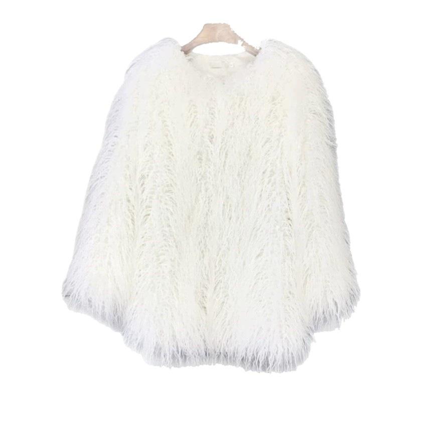 Autumn and winter thickened long-haired beach sheep hair imitation fur jacket women's loose round neck fur coat women's clothing