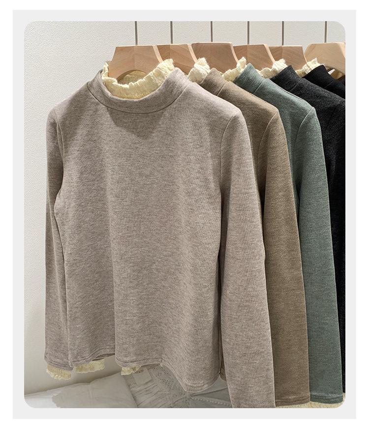 Women's German Velvet Lace Stand-Up Collar Long-Sleeve Shirt, Ideal for Spring, Autumn, and Winter.