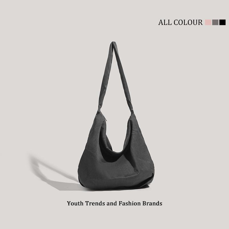 Lazy Wind Large-capacity Canvas Bag New Solid Color Gray and White Plaid Shoulder Tote Bag