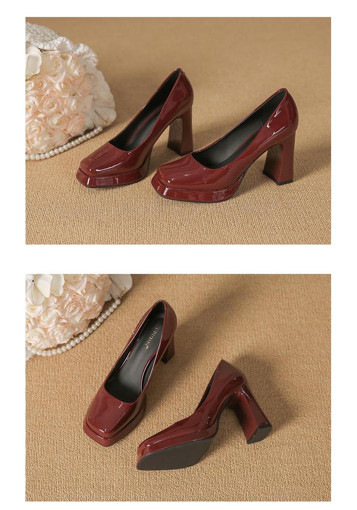 8126-A Women's High Heels: 2025 Autumn/Winter Waterproof Platform Mary Jane Chunky Heel Pointed Toe Low-Cut Shoes