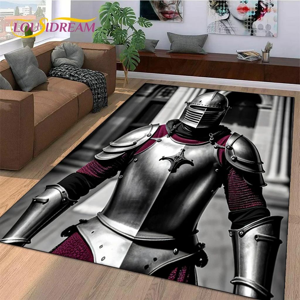 Knight Templar Cavalier Crusaders Cartoon Carpet Rug for Bedroom Living Room Home Sofa Decoration,Kid Game Large Decor Floor Mat