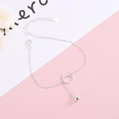 S925 Silver Bracelet for Women Korean Style Small Fresh Cute Cat Bell Bracelet Forest Animal Cat