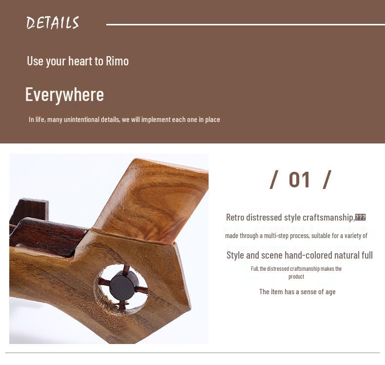 Retro Wooden Airplane Model Ornament - Handcrafted Desktop Decoration