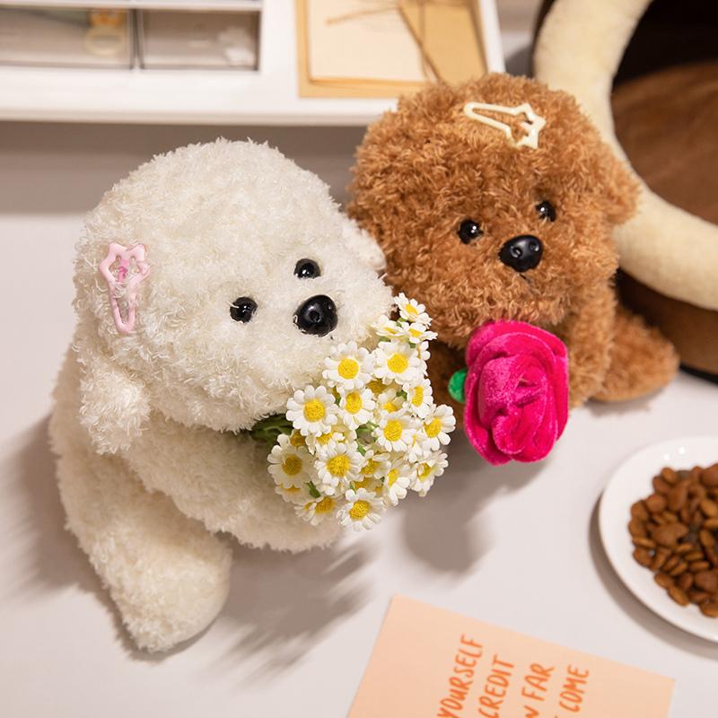 33-48cm Cartoon Teddy Dog Plush Doll Lying Wearing Bee Ladybug Cape Teddy Dog Plush Toy Home Decoration Gift For Boys And Girls