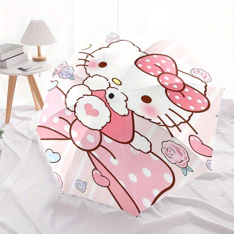 Hello Kitty,Bow Automatic Folding Umbrella-Simple 8-Rib Design, Bright Cartoon Pattern, Durable Iron Frame, Suitable For Travel, Outdoor, Be