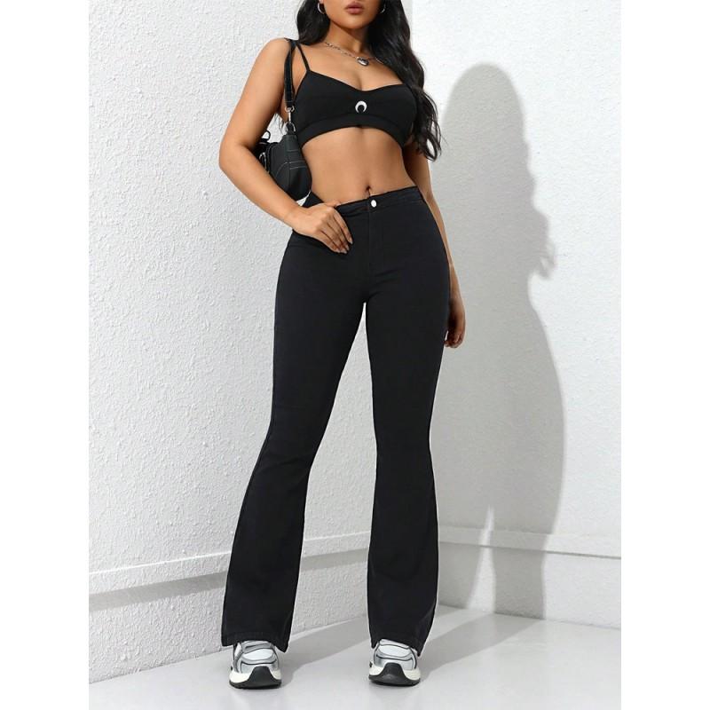 High Waist Stretchy Flared Jeans Women - Ultra Comfortable Wide Leg Denim Pants With Rise Fit