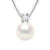 Necklace - Pearls & Colors - Round 8-9 Mm Freshwater Cultured Pearl - White Pearl - 925 Sterling Silver - Cubic Zirconia - Woman