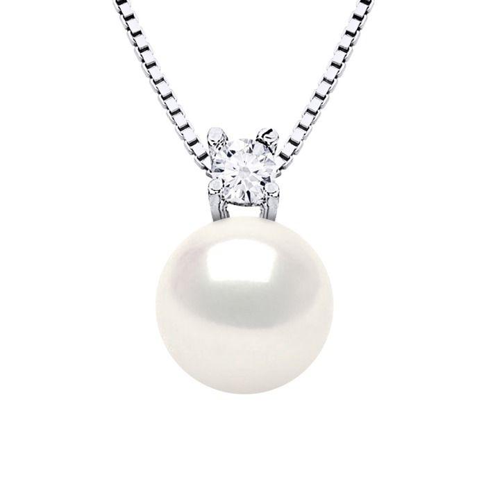 Collier - Pearls & Colors - Perle de Culture d'Eau Douce 8-9 mm Ronde - Perle Blanche - Argent 925 - Oxyde de Zirconium - Femme